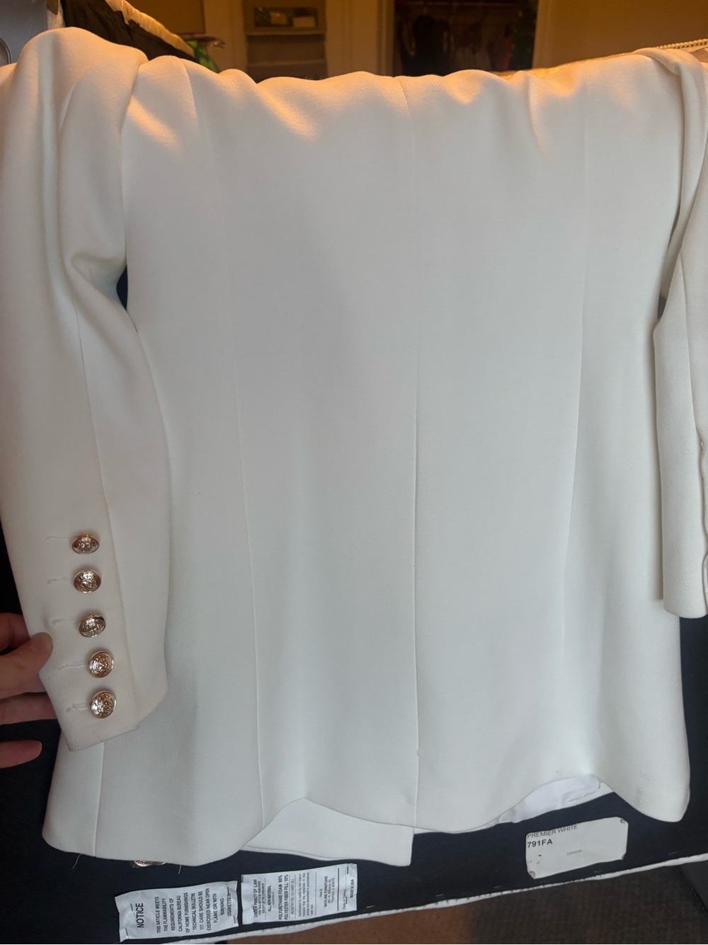 Lulu's Cream Double-Breasted mid length Blazer Coat with Gold Buttons - Picture 3 of 3